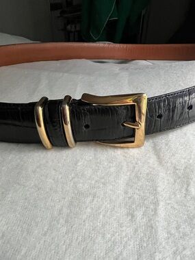 Black Leather Men's Belt with Gold Buckle